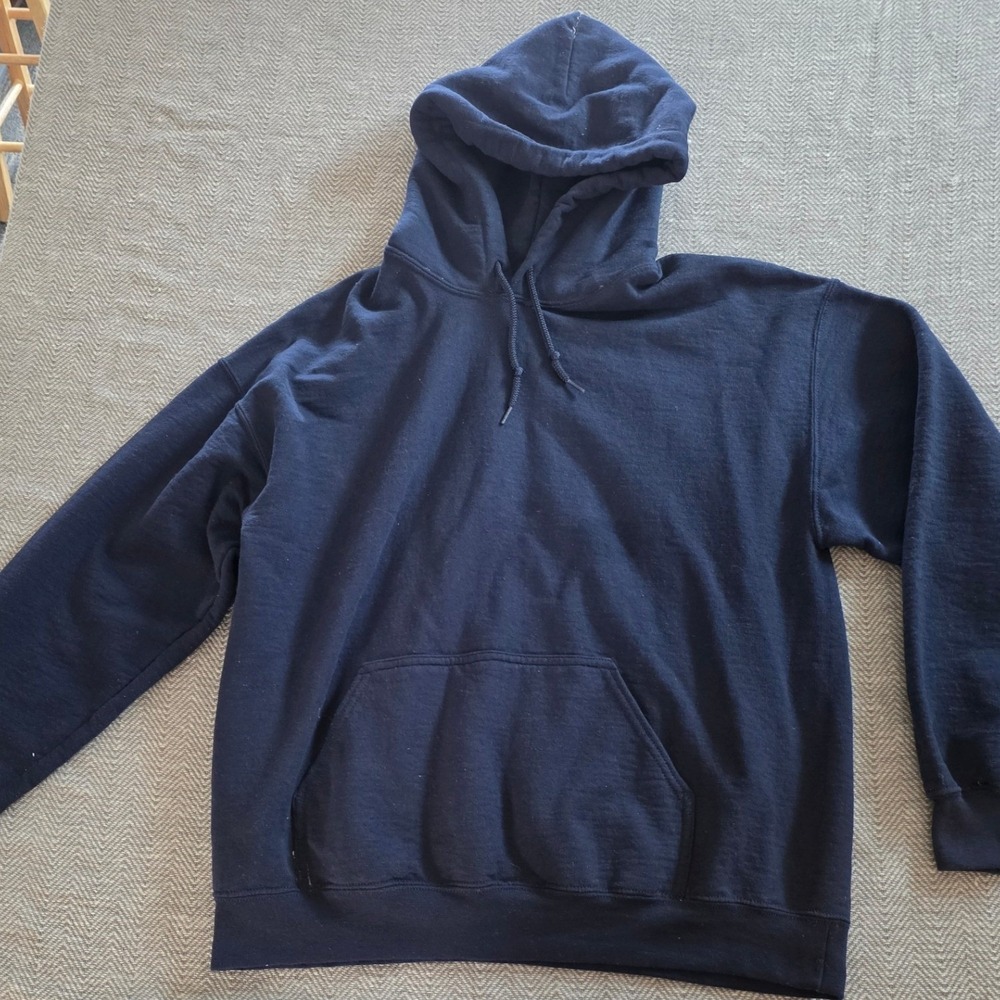 Navy Blue Pullover Hoodie Sweatshirt Fleece Kangaroo Pocket Solid Mens XL